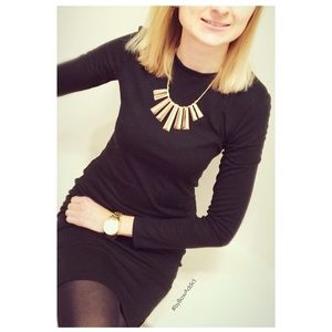 Zara Trafaluc Black Fitted Long Sleeve Round Neck Knee Length Dress S